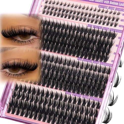 Volume Lash Clusters Spikes Cluster Eyelash Extensions 60D 80D 100D Thick Spiky Individuals Lashes 5-19mm Mega Wispy Eyelash Extension Fluff DIY D Curly Lash Extension with Bottom Lashes 296Pcs - Image 1