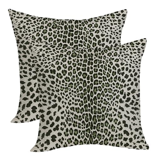 Leopard Pillow Covers 18x18 Pack of 2,Animal Skin Cheetah Print Sage Green Throw Pillow Covers Boho Modern Pillowcase Decoration Farmhouse Decorative Linen Cushion Cover Decor for Home Sofa - Image 1