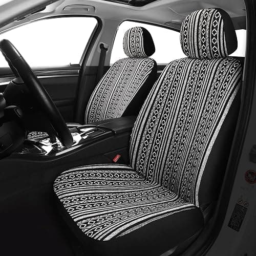 Pariitadin Baja Saddle Blanket Car Seat Covers Full Set with Seat Belt Pads, Washable Breathable Striped Woven Cloth Seat Covers for Cars, Universal Fit Most Cars, Airbag Compatible, Black/White thumbnail 2