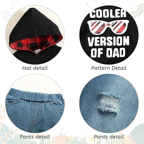YALLET Toddler Baby Boy Clothes, Long Sleeve Letter Hoodies Top+Ripped Denim Pants 2pcs Fall Winter Outfit Sets - Glasses - 2-3T thumbnail 4