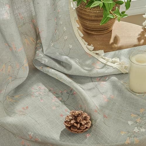 Joydeco Blue Floral Boho Curtains 84 Inch Length 2 Panels, Super Soft Bohemian Farmhouse Curtains with Tassels, Semi Sheer Light Filtering Drapes for Bedroom Living Room (Rod Pocket, 52Wx84L) - Floral 2 - 52"W x 84"L (Pack of 2) thumbnail 4