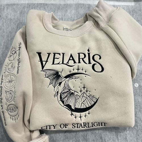 Embroidered Velaris Shirt, Velaris City Of Starlight Embroidered Sweatshirt, The Night Court, SJM sweater, City Of Starlight, ACOTAR Shirt Grey thumbnail 4