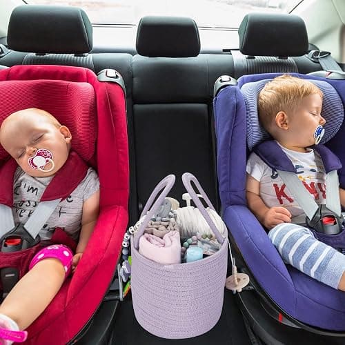 XUANGUO Cotton Rope Baby Diaper Caddy Organizer for Girls Purple Lavender | Nursery Storage Bin, Portable Baby Tote Bag for Changing Table or Car, Baby Shower Gifts Bag, Newborn Essentials, Registry thumbnail 4