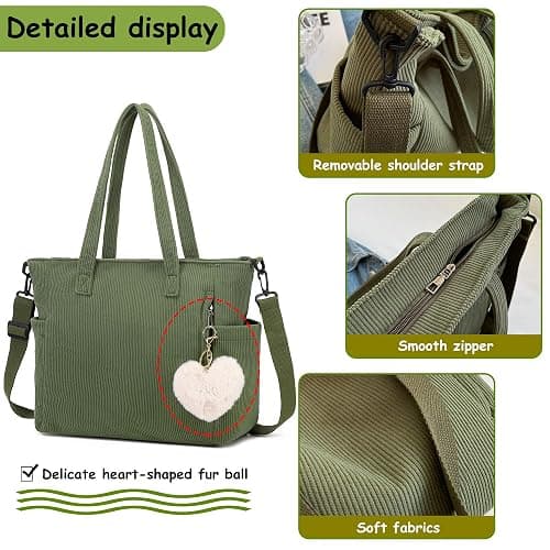 Makukke Cord Tote Bag Tasche Damen Umhängetasche Groß Shopper Tasche Handtasche Schultertaschen für Arbeit Büro Reisen Einkaufen Schule thumbnail 5