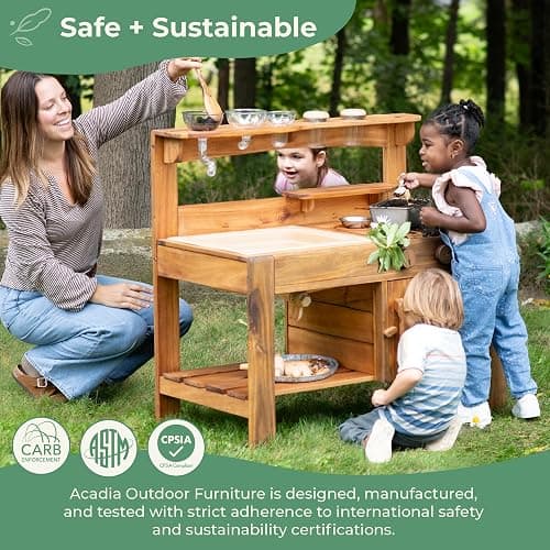 Guidecraft Acadia Kids' Outdoor Mud Kitchen Playset - Pretend Play Kitchen with Sink, Stove, and Accessories | Wooden Backyard Playset | Outdoor Play Furniture for Kids | Outdoor Toddler Activities thumbnail 3