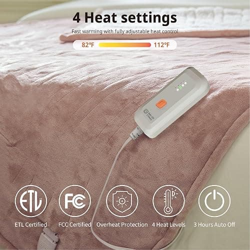 GOTCOZY Heated Blanket Electric Throw 50''X60''- Soft Silky Plush Electric Blanket with 4 Heating Level & 3 Hour Auto Off Heating Blanket, ETL Certified Machine Washable (Rose Dust) thumbnail 4