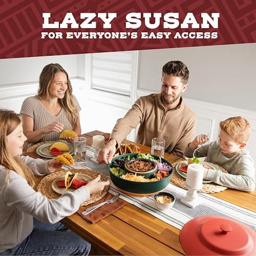 Taco Tuesday Kit - Taco Bar Serving Set for a Party - 30oz Heated Pot, 4 Taco Holders, & Detachable Lazy Susan Tray - Taco Night Fiesta – Unique Couple & Housewarming Gift Set Ideas thumbnail 5