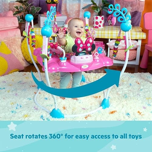 Bright Starts Disney Baby MINNIE MOUSE PeekABoo Baby Activity Center Jumper with 8 Toys, Lights & Sounds, 360-Degree Seat, 6-12 Months (Pink/Blue) thumbnail 6