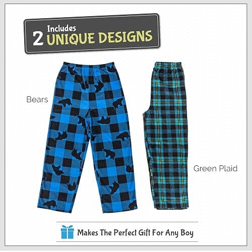Mad Dog Boys Pajama Pants - Soft Fleece PJ Bottoms for Kids - Buffalo Plaid Lounge Pants, Warm & Comfy Microfleece 2PK Set thumbnail 3