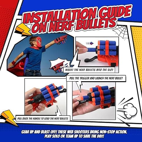 Superhero Web-Slinging Toy Set – Includes 2 Web Shooters, 2 Hero Masks, 2 Gloves, and 1 Cape – Ideal for Indoor and Outdoor Costume Role-Playing, Imaginative Play for Kids Ages 3+ thumbnail 4