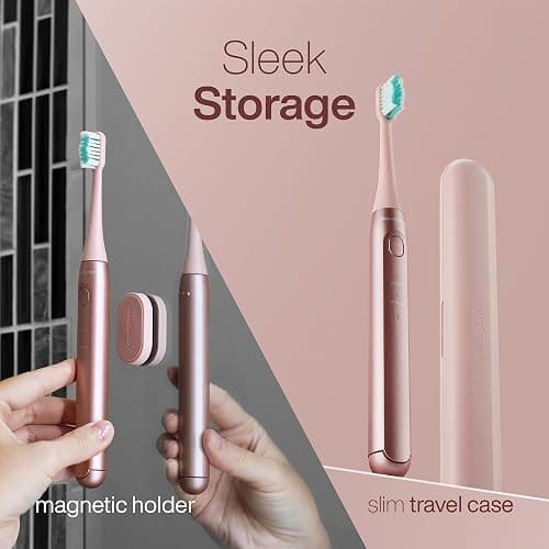 Aquasonic Icon ADA-Accepted Rechargeable Toothbrush | Magnetic Holder & Slim Travel Case | 2 Brushing Modes & Smart Timers | Gentle Micro-Vibrations (Blush) thumbnail 3