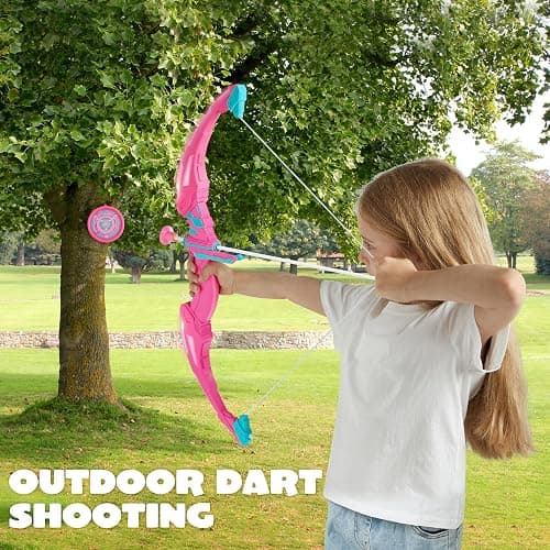 JOYIN Pink Bow and Arrow Set for Girls, LED Light Up Archery Toy Set with 9 Suction Cup Arrows, Target & Arrow Case, Christmas Indoor Outdoor Activity Toy for Kids Girls Ages 3-12 thumbnail 6
