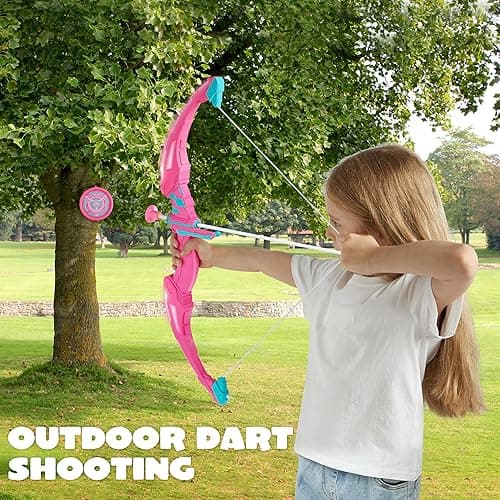 JOYIN Pink Bow and Arrow Set for Girls, LED Light Up Archery Toy Set with 9 Suction Cup Arrows, Target & Arrow Case, Christmas Indoor Outdoor Activity Toy for Kids Girls Ages 3-12 - Pink thumbnail 6