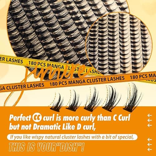 JIMIRE Wispy Lash Clusters Extensions 180Pcs Anime Eyelash Clusters D-Curly Manga Lashes Clusters Natural Look 8-16MM Cluster Eyelash Extensions Individual Lash Extension Pack thumbnail 5