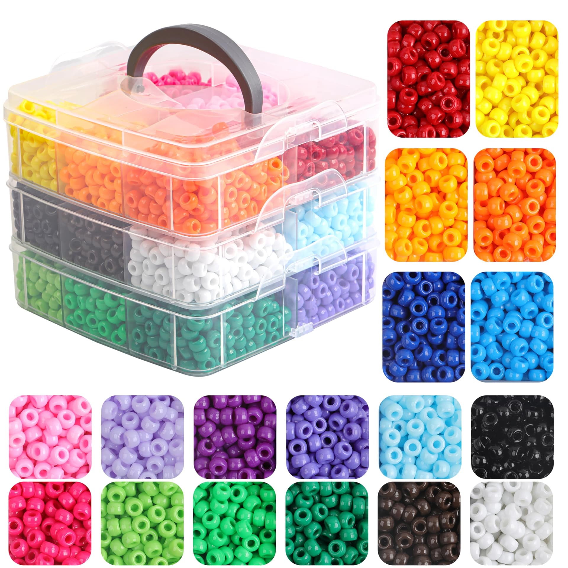 Pony Beads for Bracelets 3600 Pieces Plastic Beads for Friendship Bracelets Necklace 6x9mm 18 Solid Colors - Image 1