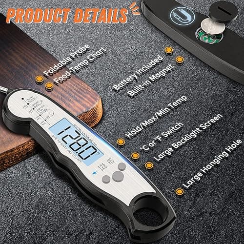 Digital Meat Thermometer, Waterproof Instant Read Food Thermometer for Cooking and Grilling, Kitchen Gadgets, Accessories with Backlight & Calibration for Candy, BBQ Grill, Liquids, Beef, Turkey… thumbnail 6