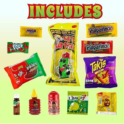 Alamo Sour Pickle Kit, Mexican Candy Mix Ready to make the Famous TikTok Trend, Includes Original Alamo Dill Pickle, Baby Lucas, Lucas Gusano, Skwinkles Salsaghetti & Pulparindo by LookOn thumbnail 2