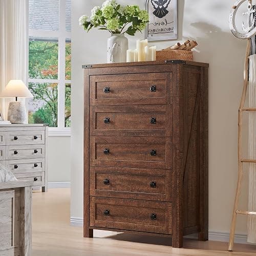 T4TREAM Farmhouse 5 Drawers Dresser Chests for Bedroom, Wood Rustic Tall Chset of Drawers,Dressers Organizer for Bedroom, Living Room,Hallway, Reclaimed Barnwood thumbnail 5