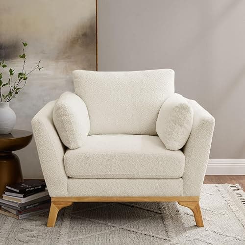 VANOMi Large-Sized Accent Chair, Thick Cushion Bedroom Reading Chair, Comfortable Living Room Single Sofa, Boucle Milky White thumbnail 3