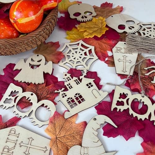 60PCS Unfinished Blank Wooden Halloween Cutouts Craft for Kids | suit for Children's Painting DIY Room Decoration Gift Giving Surprise (Halloween) thumbnail 5