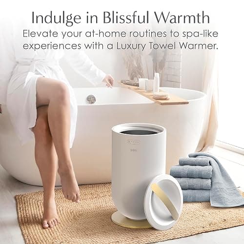 Pure Enrichment PureBliss Luxury Towel Warmer - Extra Large 20L Heats Towels, Robes, Blankets, or Clothing - Modern Bucket Design, 4 Heat Timer Settings & Auto Shut-Off (White & Brushed Gold) thumbnail 3