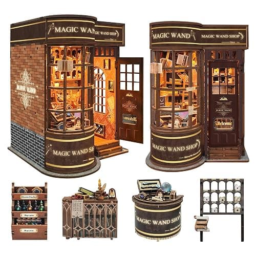 CUTEROOM Book Nook Kit for Adults, 3D Wooden Puzzle DIY Miniature Dollhouse Booknook Kit, Tiny House Building Kit with LED Light for Bookshelf Insert Decor- Magic Wand - Magic Wand - Image 1