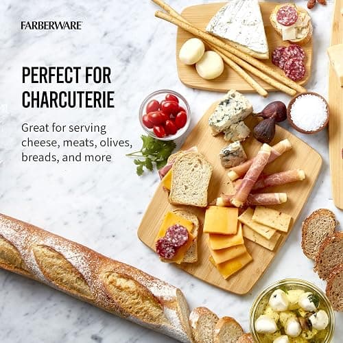 FARBERWARE 4-Piece Reversible Bamboo Cutting Board and Charcuterie Set, Assorted Sizes, Durable Wood Serving Boards for Cheese, Meats, and Prep thumbnail 7