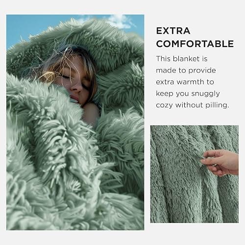 Bedsure GentleSoft Fuzzy Sherpa Faux Fur Twin Blanket Sage Green Cozy Gifts for Women Men, Soft Fleece Plush Warm Minky Thick Blanket Twin Size for Bed, Dorm Essentials Sage Room Decor Gifts, 60x80 thumbnail 6