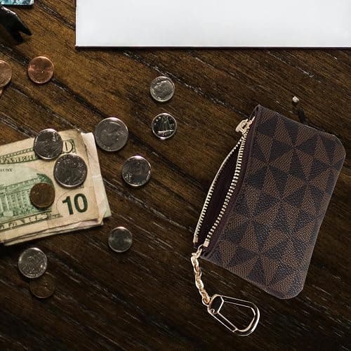 Veki Coin Purse Change Mini Purse Wallet With Key Chain Ring Zipper for Men Women Fashionable Bag Key Chain Pendant Leather Classic Clutch Purse(Brown) thumbnail 2
