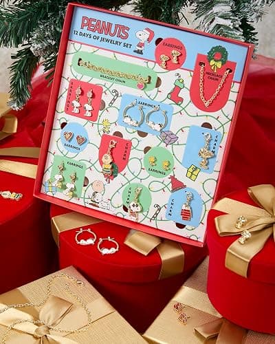 Peanuts Snoopy Jewelry Advent Gift Set: 12 Piece Earrings Necklace Bracelet & Charms Mix & Match Christmas Calendar Set thumbnail 3