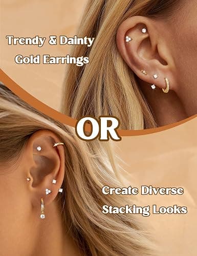 Jstyle Hypoallergenic 14K Gold Plated Stud Hoop Earrings for Women - Surgical Stainless Steel Earrings Trendy Small Hoops Cartilage Earring Stacks Huggie Earring Set for Multiple Piercing Jewelry thumbnail 8