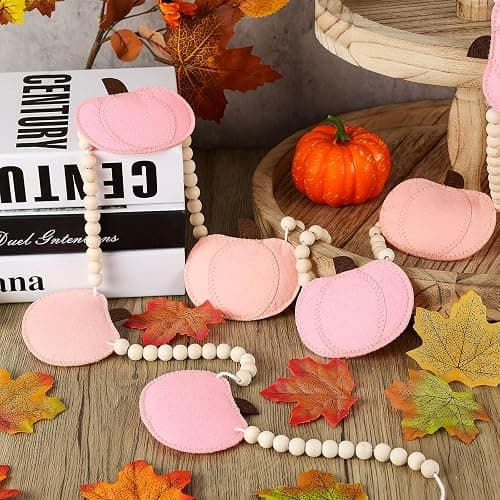 7.8ft Fall Felt 3D Pumpkin Garland Fall Decorations for Home Pink Felt Pumpkin Garland and Wood Bead for Thanksgving Hanging Decor Fall Pumpkin Banner for Mantel Fireplace Autumn Party Indoor Home - Fall Pink Pumpkin thumbnail 3