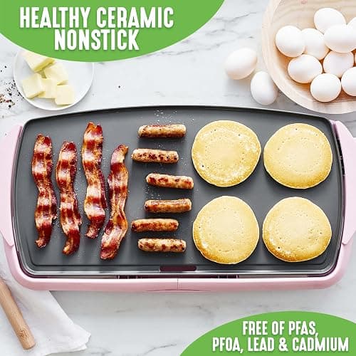 GreenLife 20” Extra Large Electric Griddle, Non-Toxic PFAS-Free Ceramic Nonstick, Temperature Control, Quick Even Heating, Removable Drip Tray, Pancakes, Eggs, Sausage, Easy Clean, Pink thumbnail 4