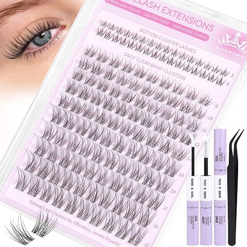 Natural Lash Clusters Kit Wispy Eyelash Clusters Kit with Bottom Eyelashes C Curly Lash Extension Kit with Invisible Band DIY Individual Lashes Kit with Lash Bond and Seal 132Pcs - Image 1