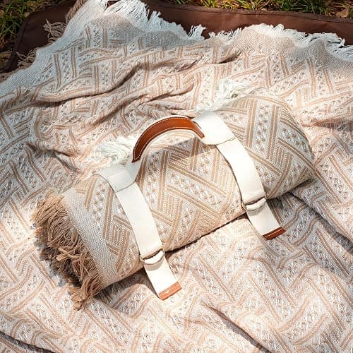 Genovega 2 in 1 Extra Large Outdoor Picnic Blanket Waterproof Woven Boho Mat Giant Beach Towel Travel Essential Yoga Accessories Park Patio Lawn Garden Grass Ground Music Festival Concert Must Have - Image 1