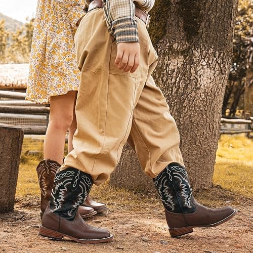Parrosoo Kids Cowboy Boots for Boys Girls Western Riding Shoes Square Toe Wide Calf Hunting Walking Adventure Toddler Little Big Kid thumbnail 9