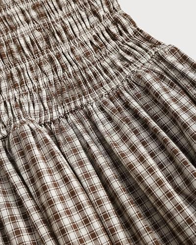 RIHOAS Plaid Gingham Midi Dress Short Sleeve Smocked Dresses for Women | Cotton,Ruffle Puff Sleeves,Vintage Brown,Spring Summer Casual Daily,Picnic,Travel,Vacation,Christmas Festive Occasions thumbnail 8