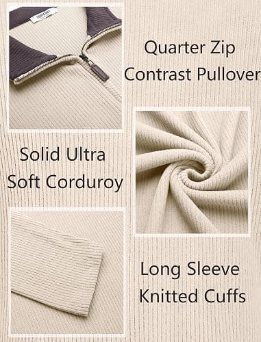 COOFANDY Mens Quarter Zip Pullover Lightweight Sweater Casual Long Sleeve Corduroy Half Zip Sweatshirt thumbnail 4