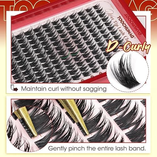 TOOCHUNAG Lash Clusters Kit 12-18mm Manga Eyelash Clusters Kit 144pcs Thick Anime Lashes Clusters Volume Individual Lash Extension Kit Spiky Cluster Eyelashes Extensions with Lash Bond,Seal,Tweezers thumbnail 7