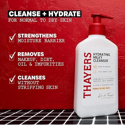 THAYERS Milky Hydrating Face Cleanser with Snow Mushroom, Hyaluronic Acid, Dermatologist Recommended Gentle Facial Wash, Hydrating Skincare for Dry, Sensitive Skin, Paraben Free, 8 FL Oz, Clear thumbnail 5