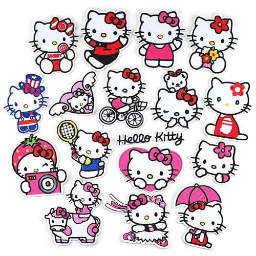 WUTAOBON 17Pcs Cute Cartoon Kitty Patches, Kids Embroidered Iron on/Sew on Applique Patches for Hats, Backpacks, Shirts, Shoes