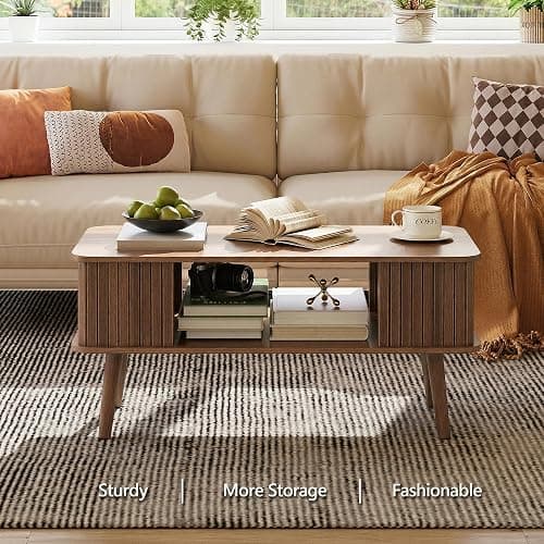 LAZZO Coffee Table with Storage Center Table for Living Room Rectangle Coffee Table with Rounded Edges,Easy Assembly, Walnut thumbnail 9