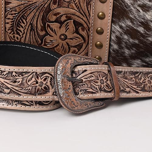 Merbaa Western Cowhide Hairon Leather Tote Bag for Women With Adjustable Tooled Shoulder Strap Leather Purse thumbnail 7