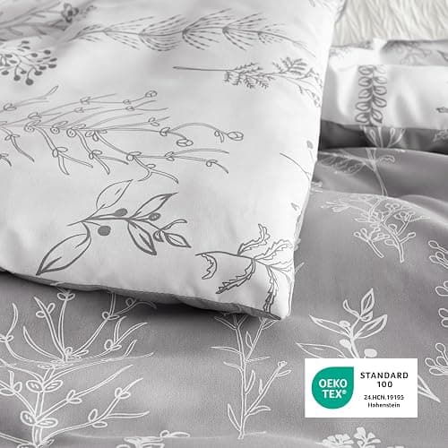 Bedsure Full Comforter Set - Grey Bed Set, 3 Pieces Cute Floral Bedding, 1 Soft Reversible Botanical Flowers Comforter and 2 Pillow Shams thumbnail 6