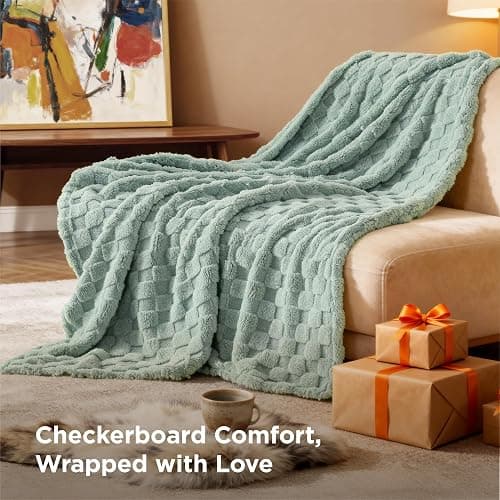 Bedsure GentleSoft Sage Green Throw Blanket for Couch - Checkered Fleece Blankets Christmas Gifts for Women Men Girls, Cute Soft Cozy Throw for Bedroom Home Decor Gifts, 50x60 Inches thumbnail 7