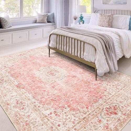 Castage 5x7 Area Rugs Washable,Pink Rug for Living Room Bedroom | Large Boho Vintage Bohemian Distressed Carpet Non Slip for Kitchen,Blush thumbnail 3
