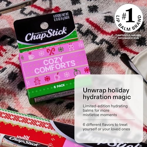ChapStick Stocking Stuffers Cozy Comforts Lip Balm Holiday Gift Set, Moisturizing Daily Lip Care For Dry, Chapped Lips, Soothing Hydration, Limited Edition Cozy Flavors, 6 Pack Variety, 0.15 OZ EA thumbnail 2