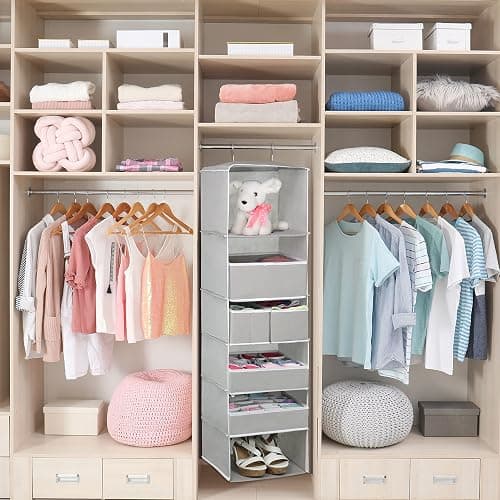 Simple Houseware 6 Shelf Hanging Closet Organizer with 5 Drawers Storage, Grey thumbnail 5