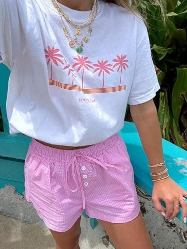 Vintage Oversized Flower Graphic Tees Cute Surfboard Palm Baggy T-Shirts Summer Preppy Beach Tops Teen Girls Clothes thumbnail 4