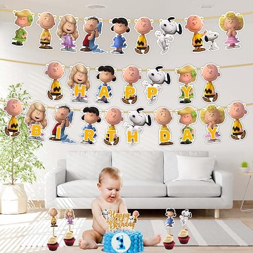 Charlie Broown Theme Birthday Party Supplies Decorations Set, Cartoon Inspired Party Decor with Banner, Cupcake Toppers, Table Decorations for Birthday Celebration and Party Events thumbnail 5